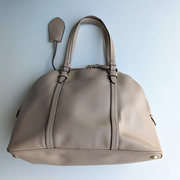 Coach Genuine Leather Cora Dome Satchel Top Handle Zippered Taupe Beige - Picture 2 of 15